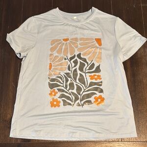 Floral Graphic T-Shirt in Light Blue and Orange